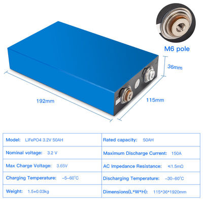 Baterai Lithium LiFePO4 3.2 V 50ah yang dapat diisi ulang 4000 kali hidup